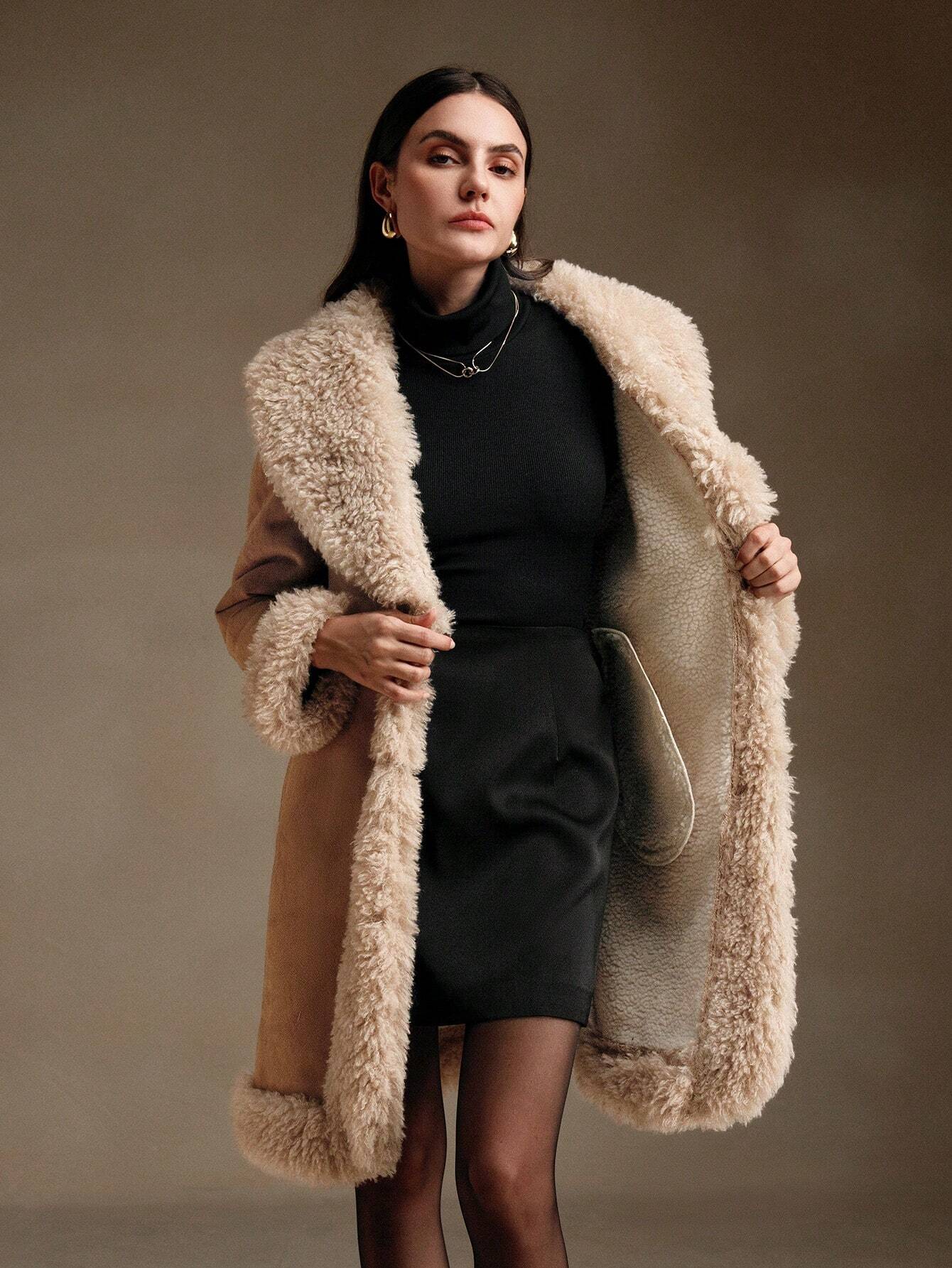 Anewsta Fur Trim Tailored Mid-Length Jacket