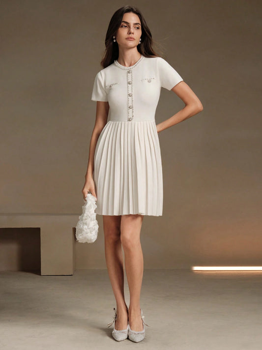 Anewsta Ruffled Waist Knitted Pearl – Off White