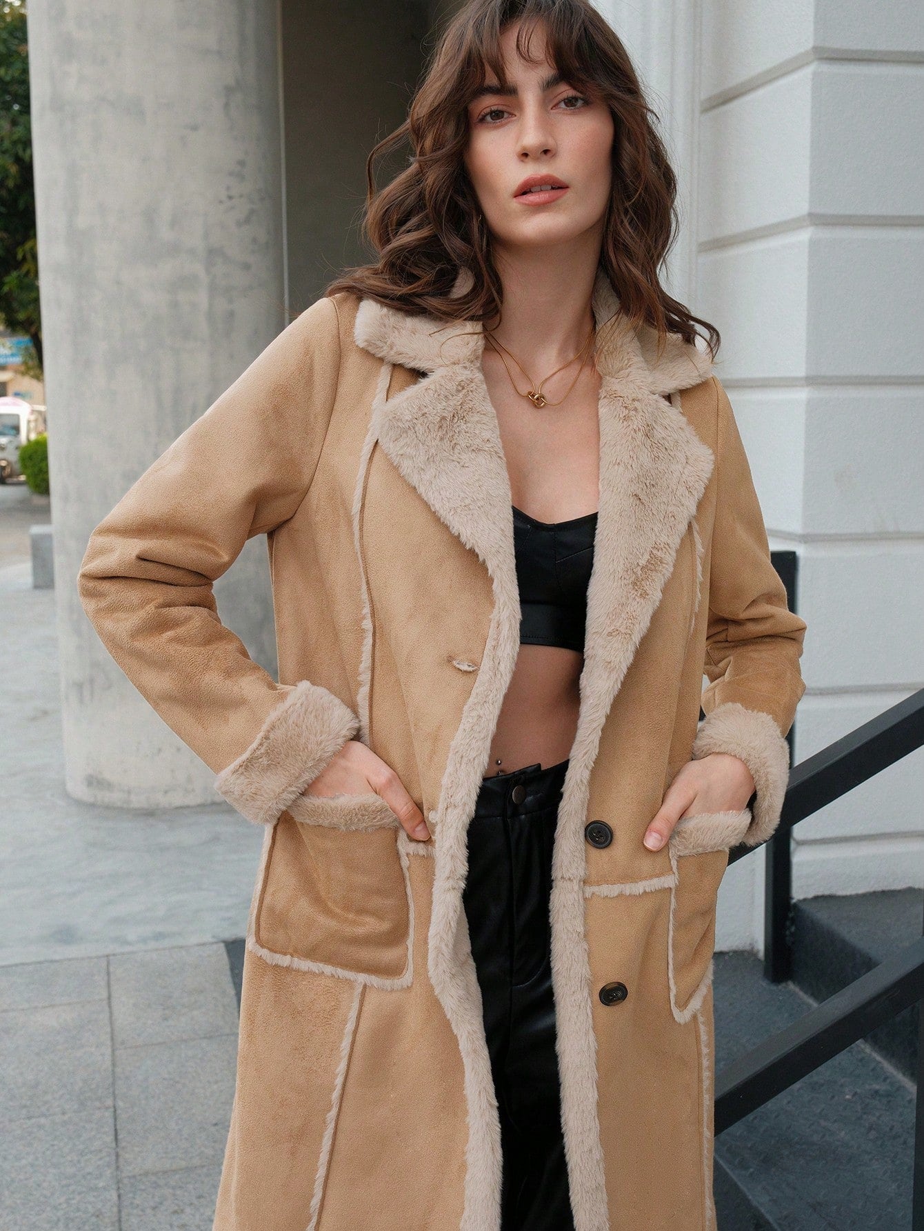 Anewsta Dual Pocket Teddy Lined Coat