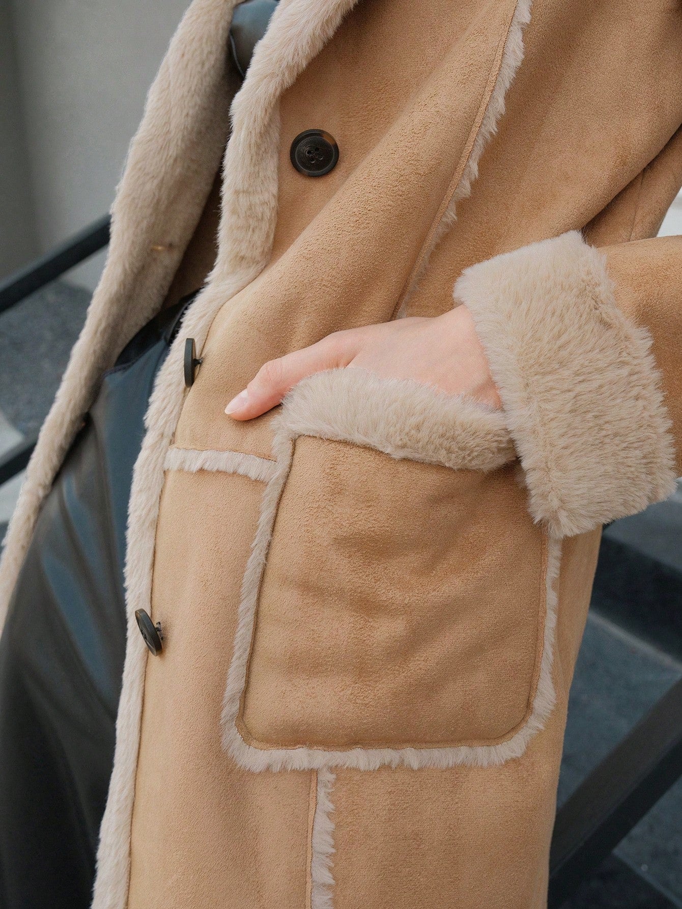 Anewsta Dual Pocket Teddy Lined Coat