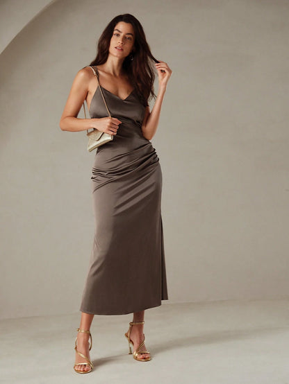 ANEWSTA TEXTURED SATIN MAXI DRESS