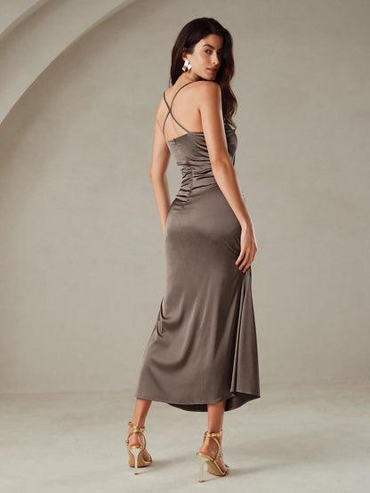ANEWSTA TEXTURED SATIN MAXI DRESS