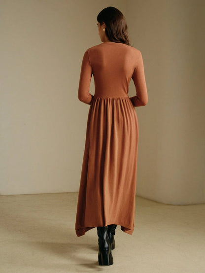 Anewsta Ruched Minimalist Knit Sweater Dress