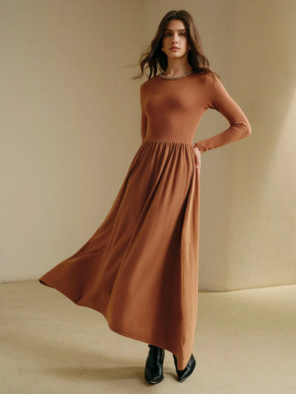 Anewsta Ruched Minimalist Knit Sweater Dress