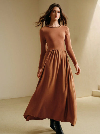 Anewsta Ruched Minimalist Knit Sweater Dress