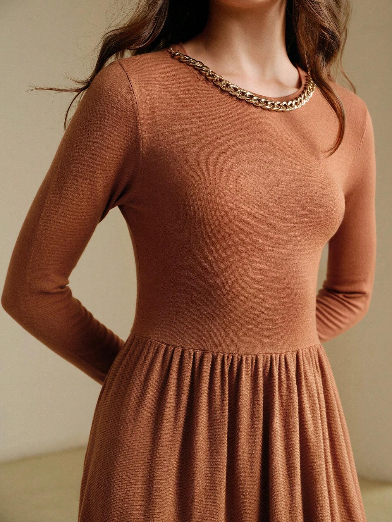 Anewsta Ruched Minimalist Knit Sweater Dress