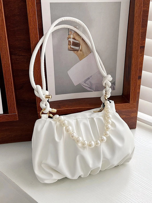 Minimalist Faux Pearl Decor Ruched Bag