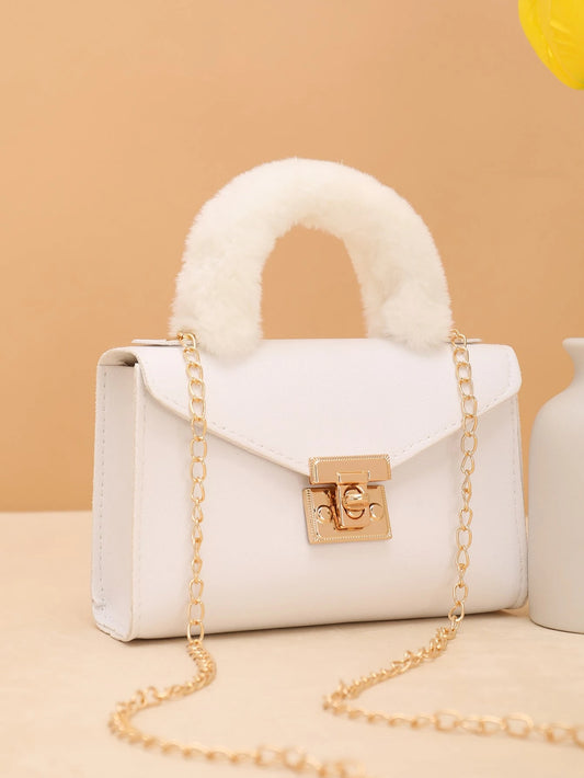 SHEIN Faux Fur Handle Chain Crossbody Bag