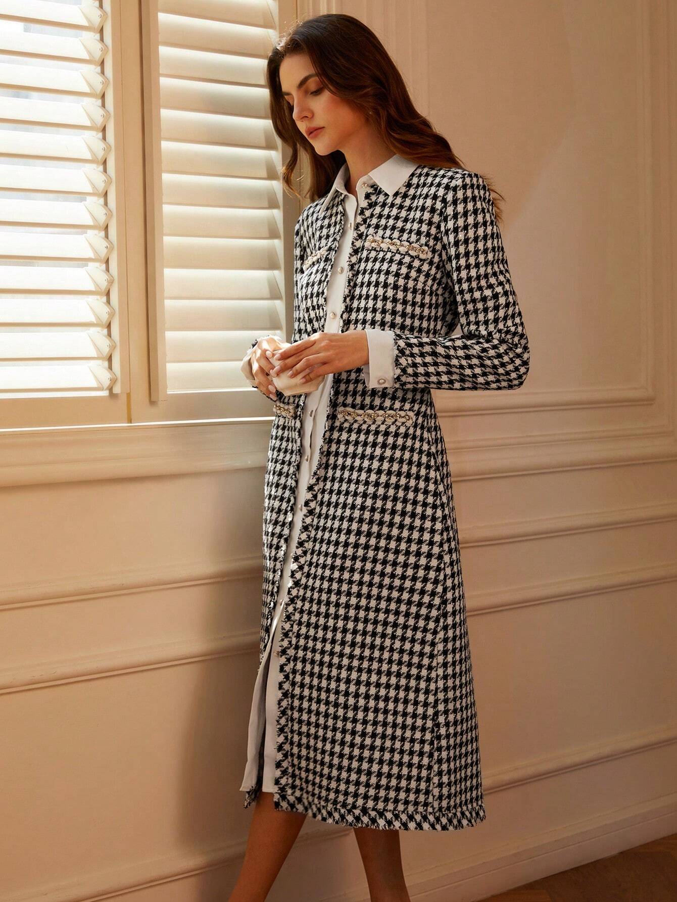 Aveloria Rosie Houndstooth Patchwork Long Dress