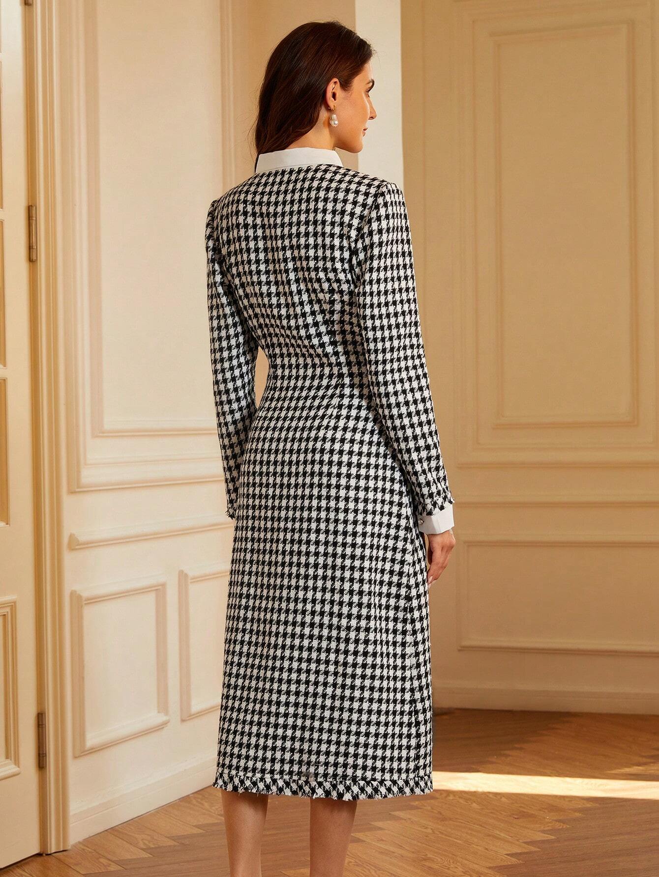Aveloria Rosie Houndstooth Patchwork Long Dress