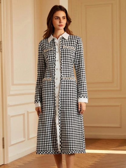 Aveloria Rosie Houndstooth Patchwork Long Dress
