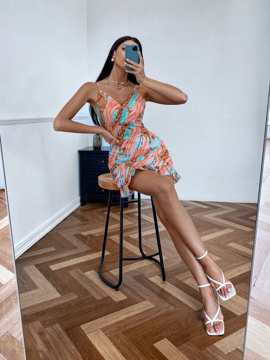 Aveloria Tie Dye Ruffle Hem Cami Dress - ZEBrand