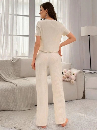 SHEIN Lounge Ribbed Knit Lace Trim Set