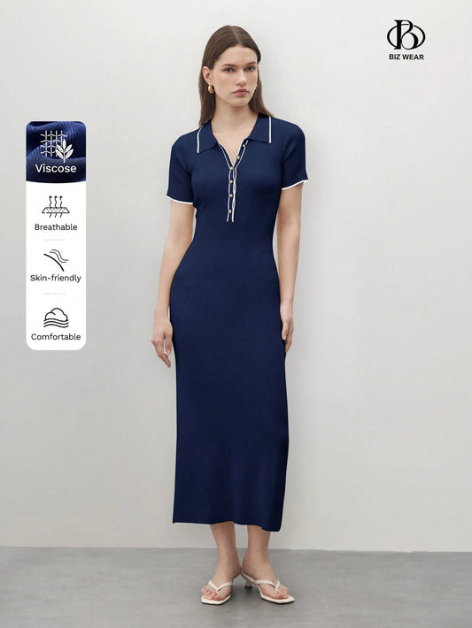 BizChic Color Block Half-Zip Long Dress