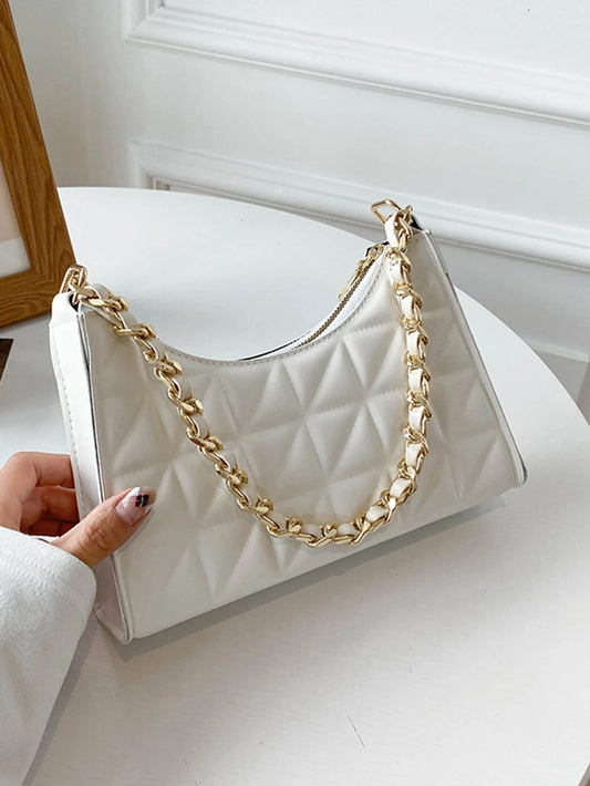 SHEIN Quilted Chain Baguette Bag