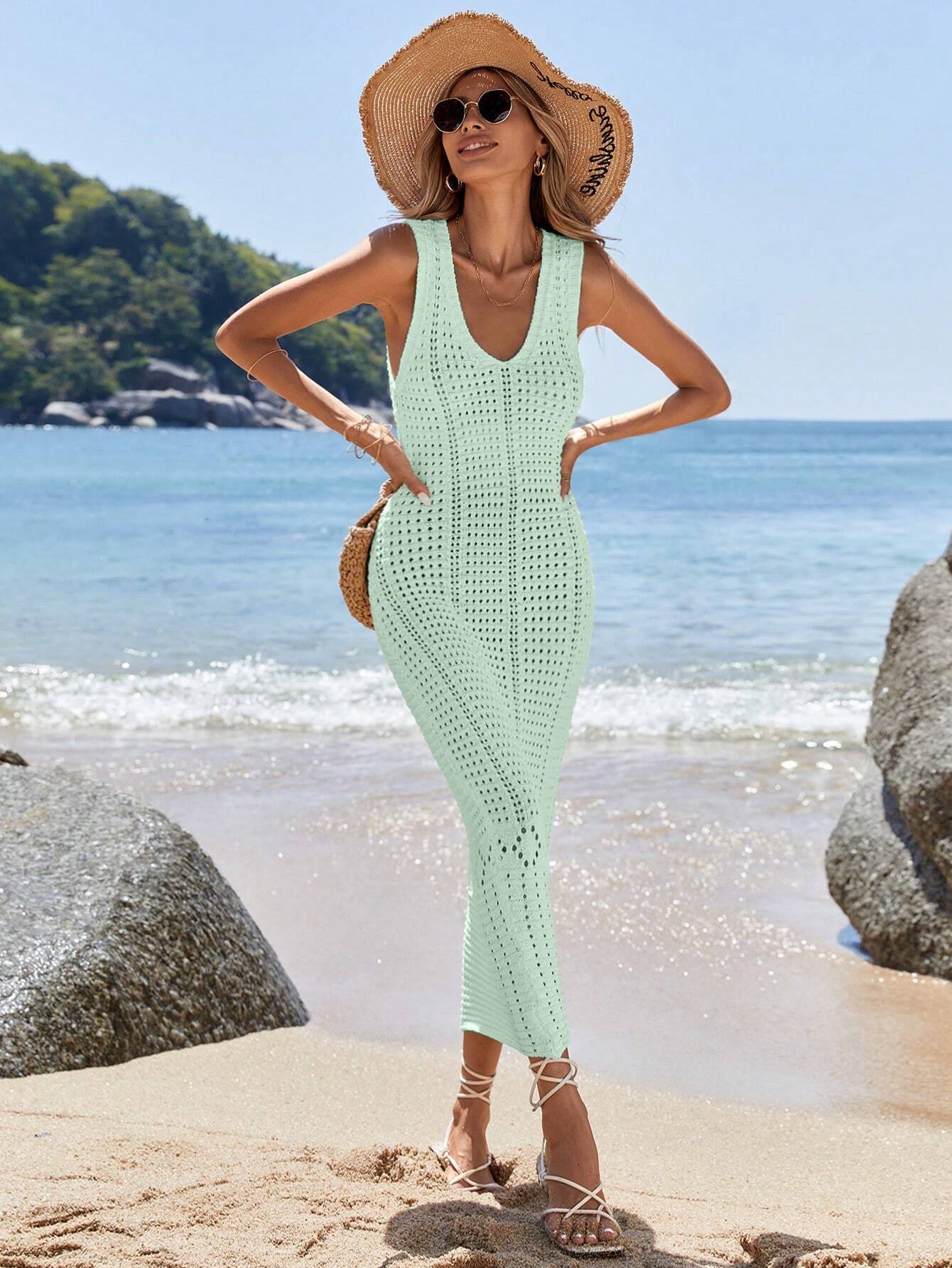 Shein BREEZAYA MINT OPENWORK KNIT DRESS