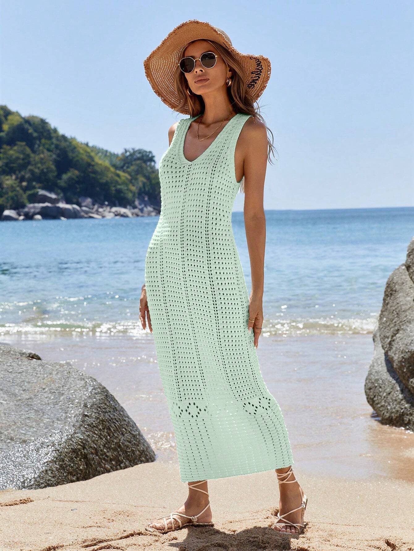 Shein BREEZAYA MINT OPENWORK KNIT DRESS