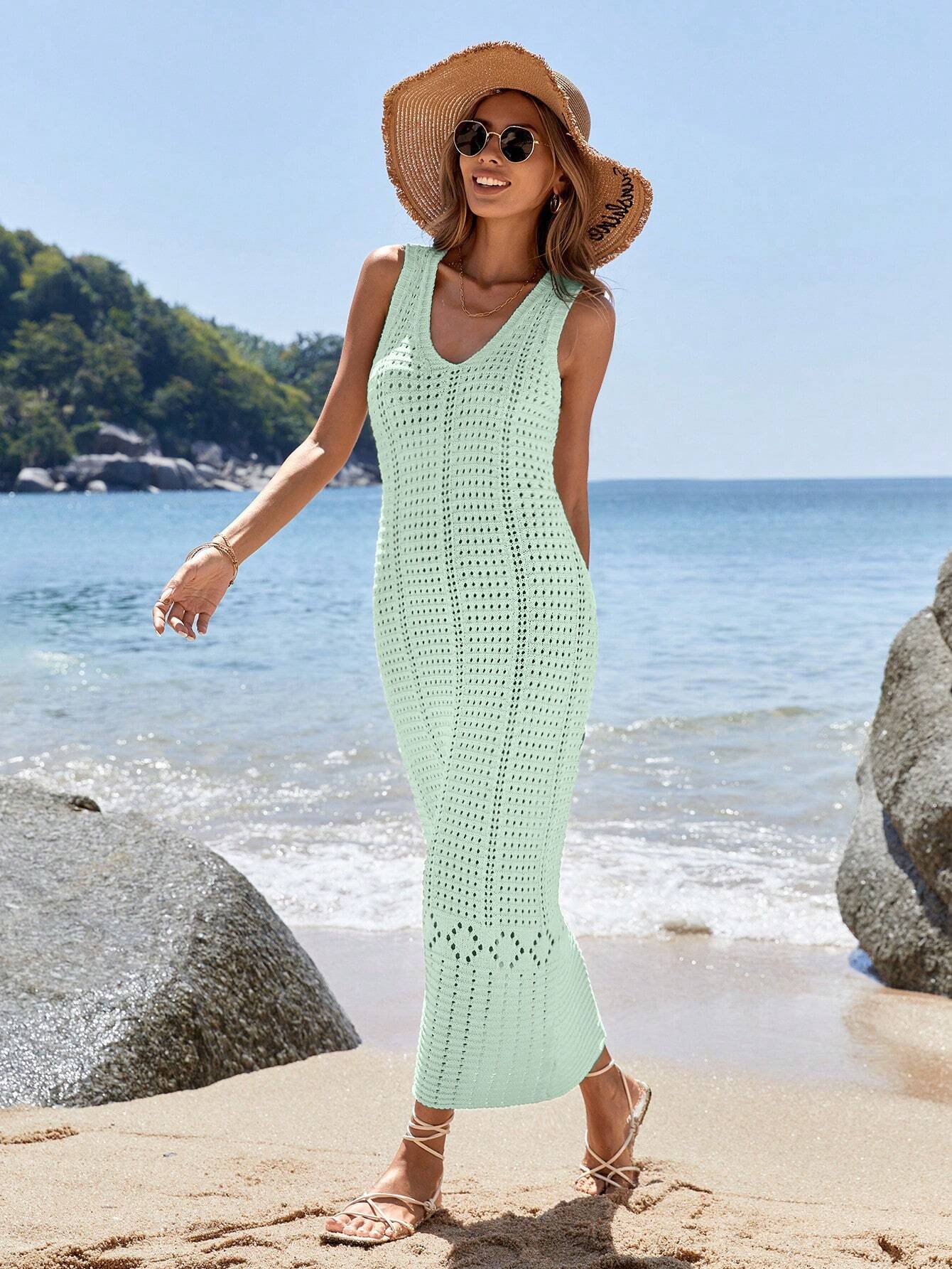 Shein BREEZAYA MINT OPENWORK KNIT DRESS