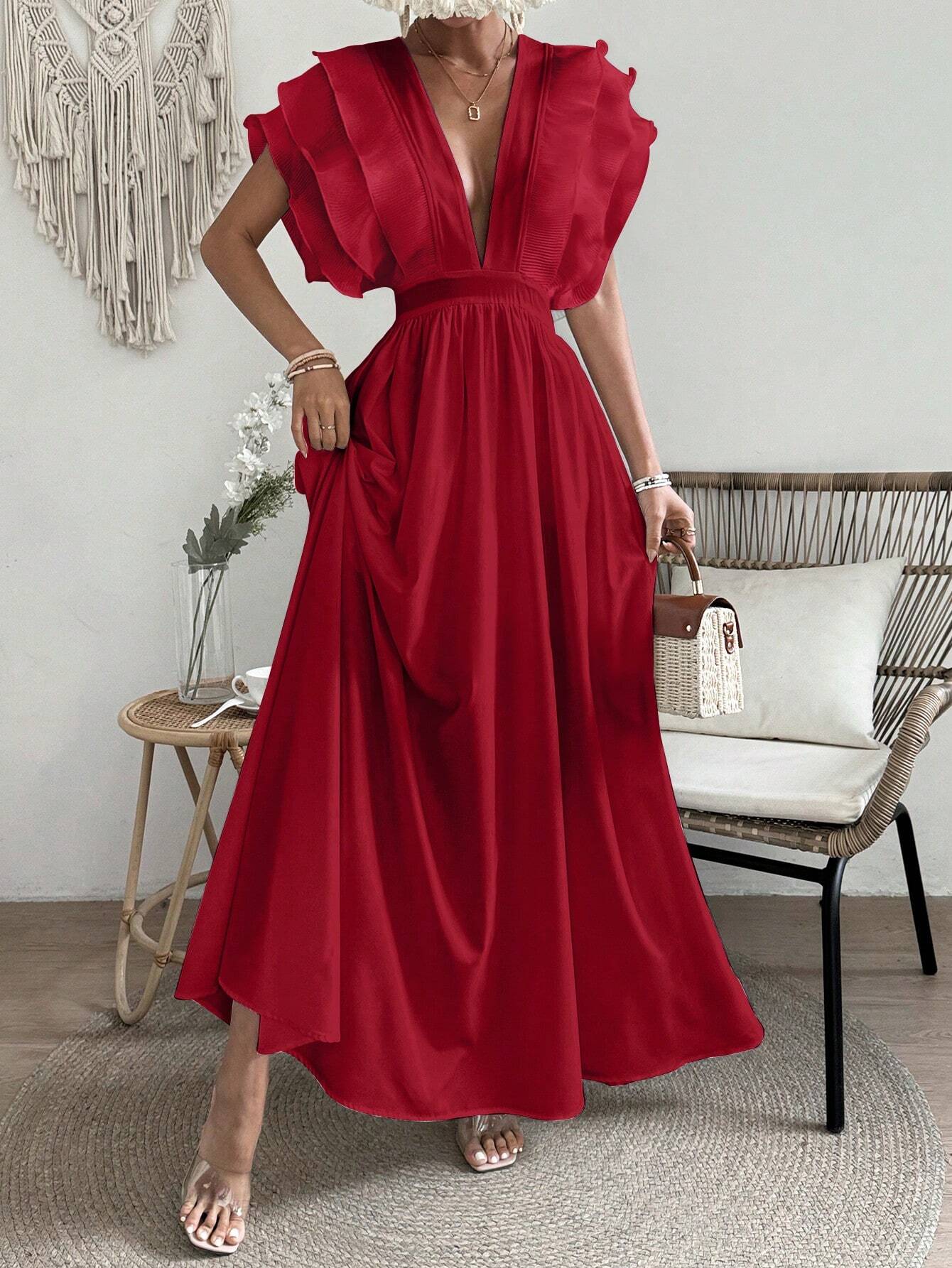 SHEIN RUFFLED HIGH WAIST MAXI DRESS
