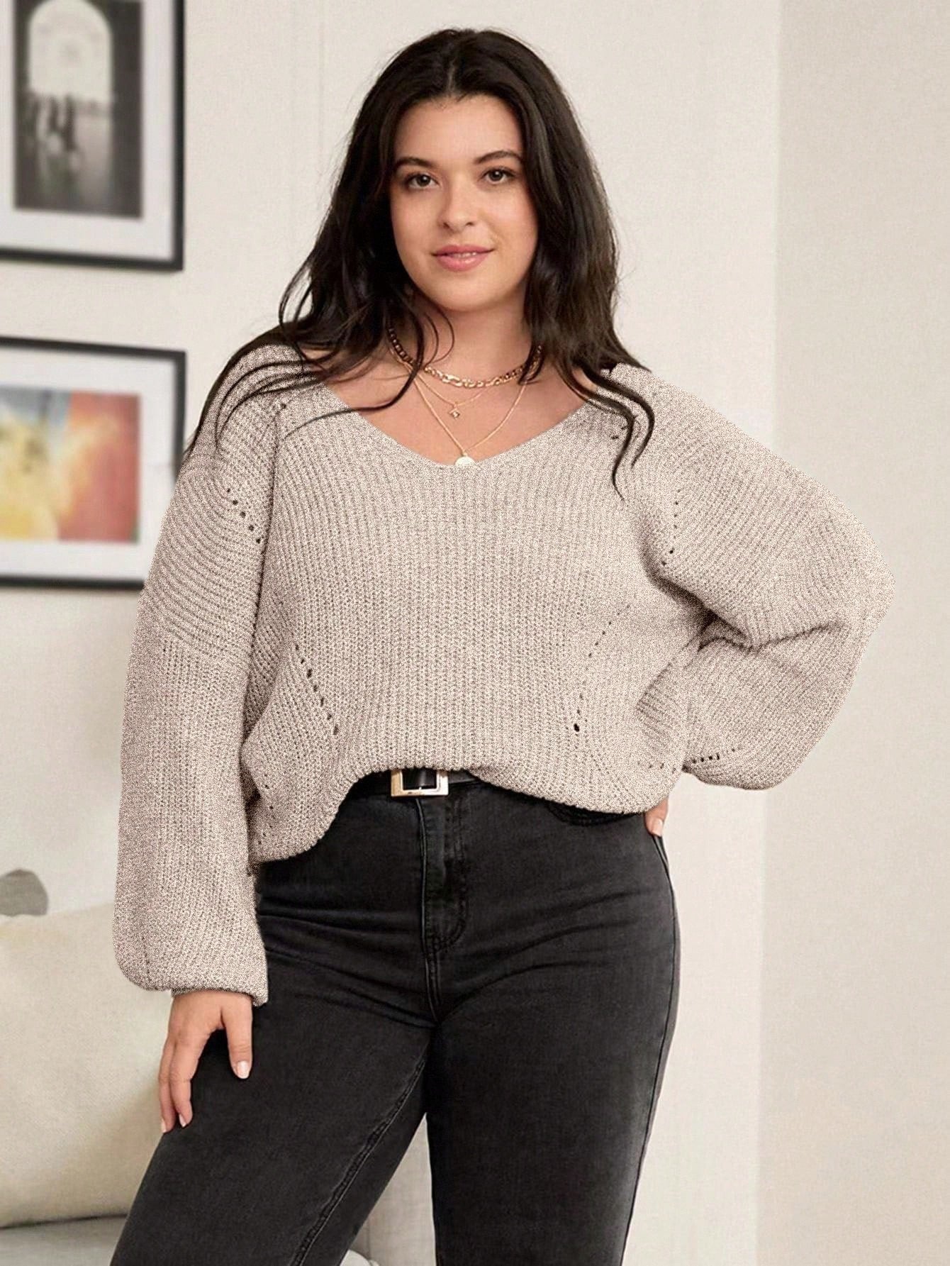 SHEIN Calvaya Oversized Hollow Knit Sweater