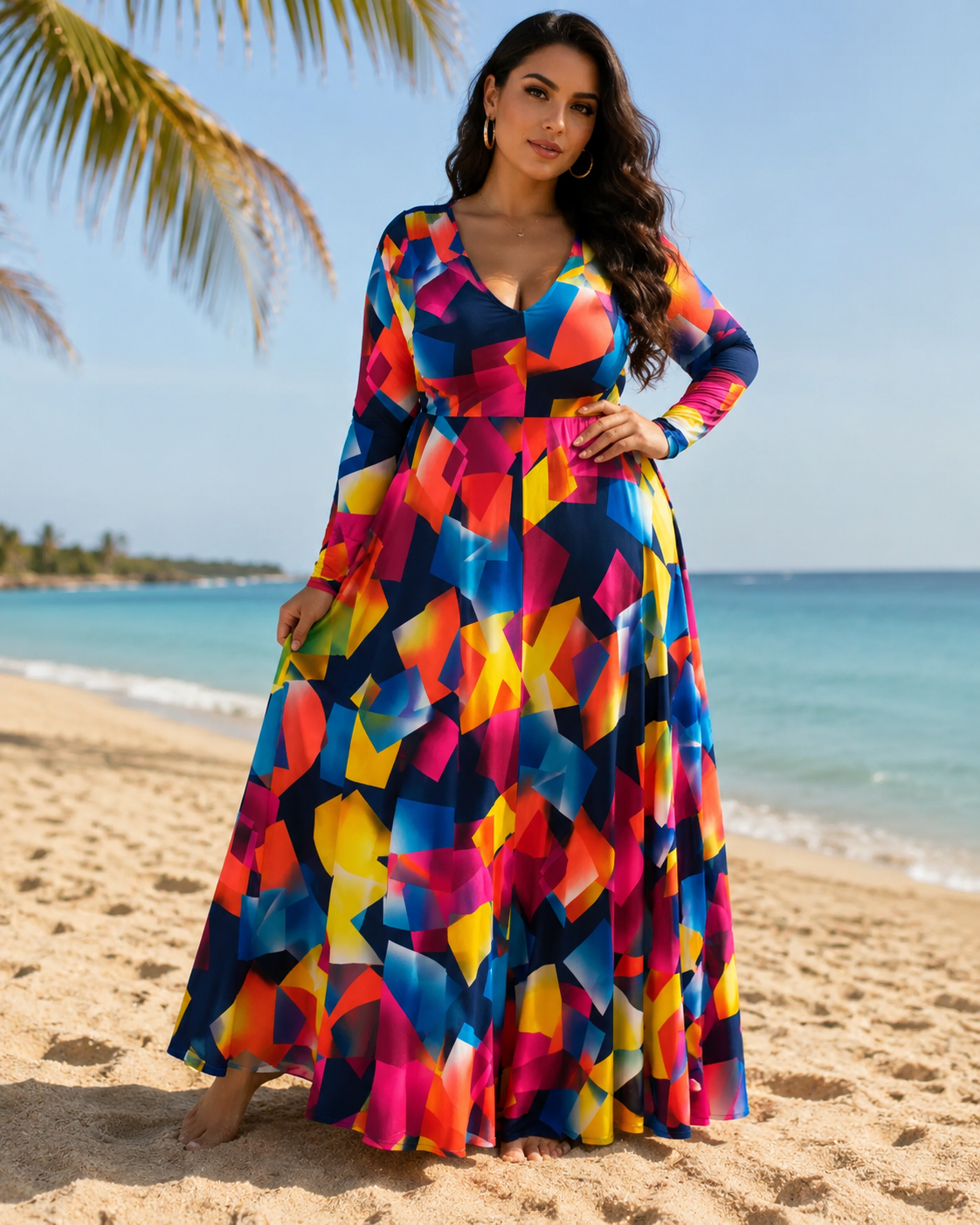 SHEIN Elegant V-Neck Long Sleeve Maxi Dress