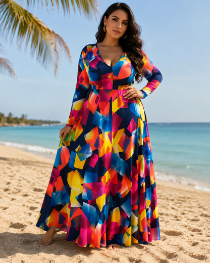 SHEIN Elegant V-Neck Long Sleeve Maxi Dress
