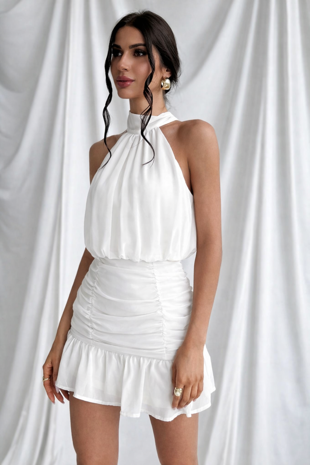 FIRERIE RUCHED HALTER BEACH DRESS