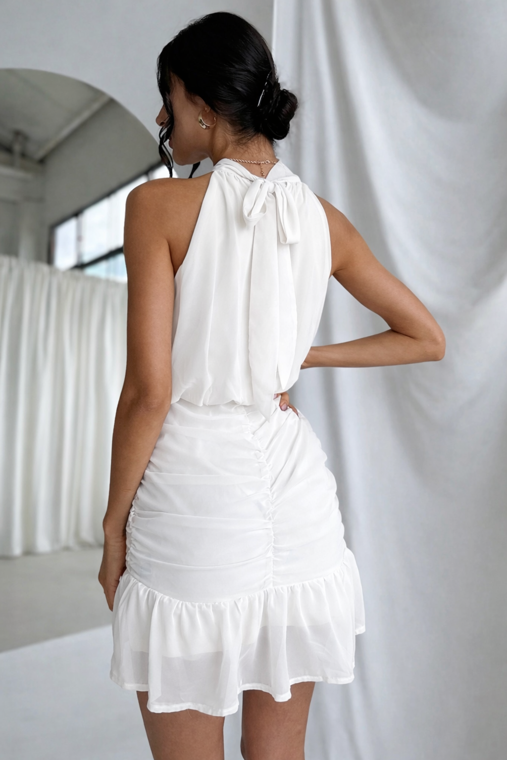 FIRERIE RUCHED HALTER BEACH DRESS