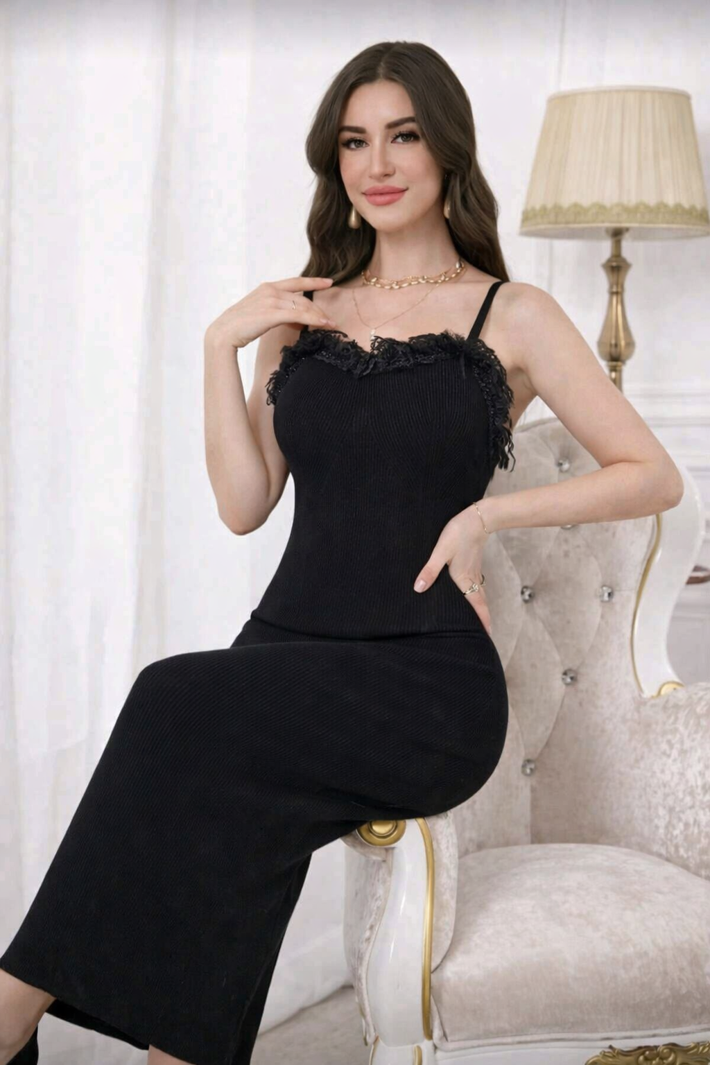 SHEIN - Lace Trim Cami Bodycon Midi Dress