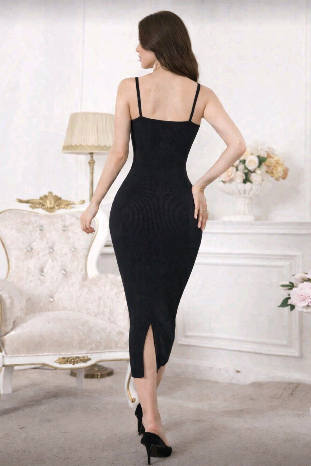 SHEIN - Lace Trim Cami Bodycon Midi Dress