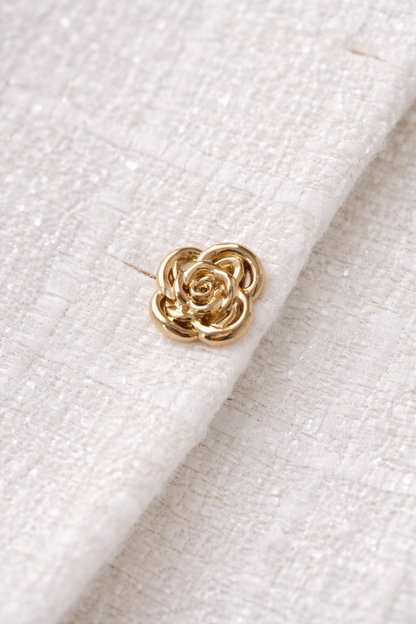 SHEIN Frenchy - Floral Button White Tweed Jacket