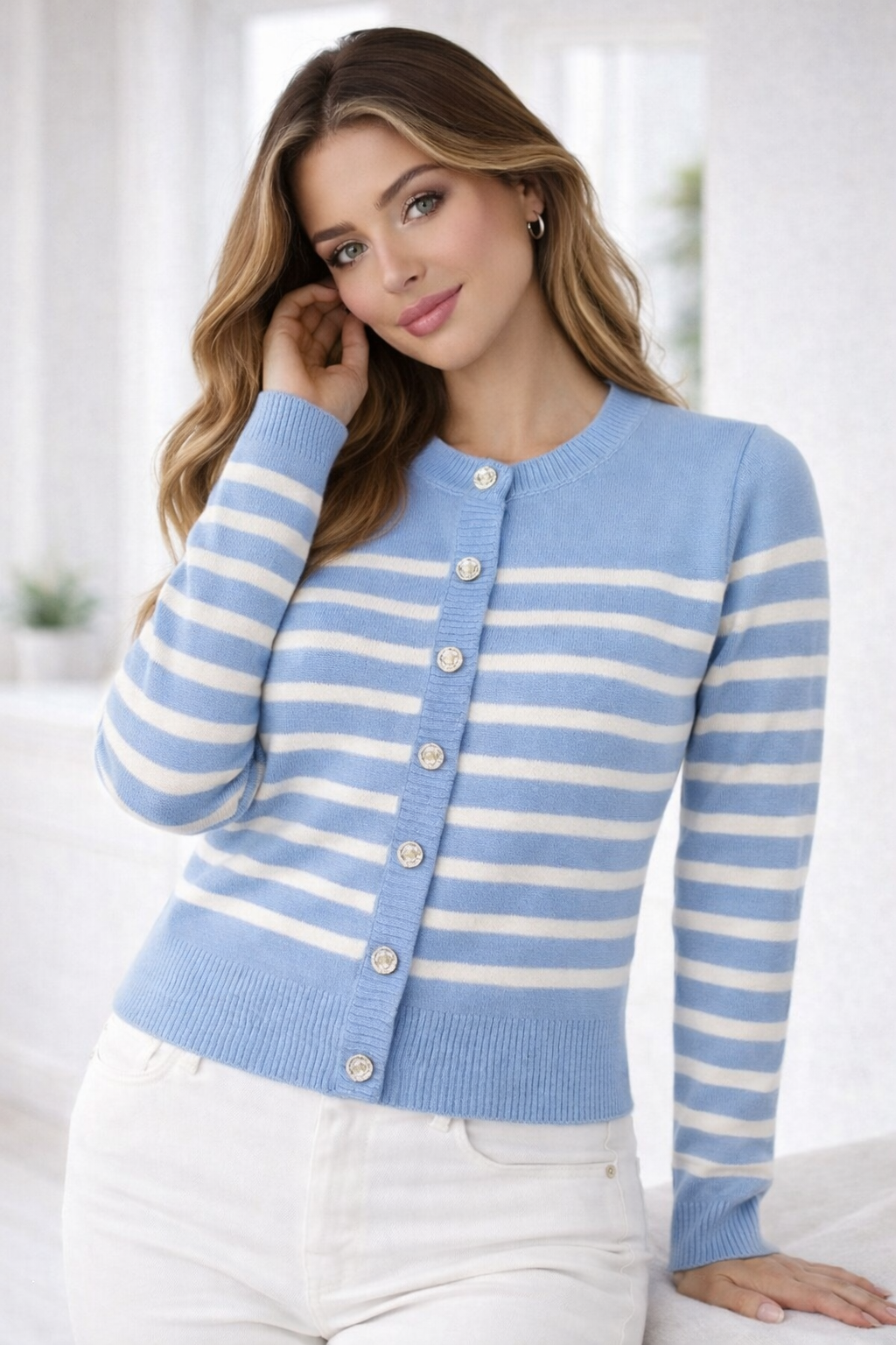 Turkish Striped Gold Button Cardigan