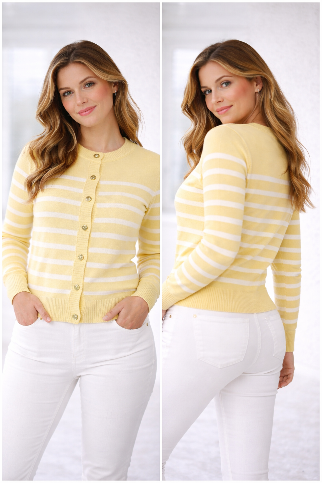 Turkish Striped Gold Button Cardigan