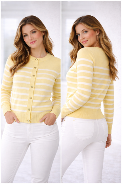 Turkish Striped Gold Button Cardigan