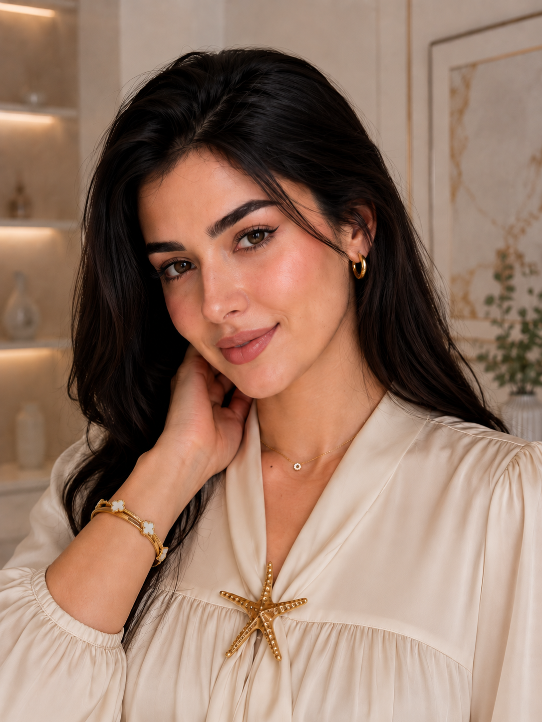 THE CHAMPAGNE STARFISH SATIN BLOUSE