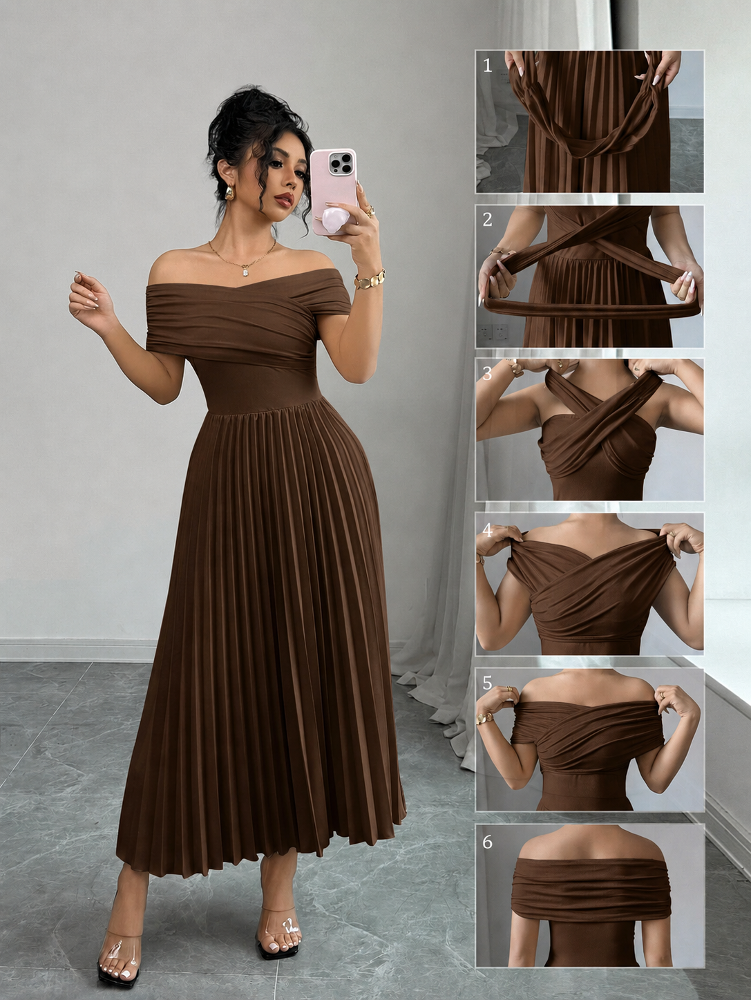 THE CHOCOLATE INFINITE DRAPE PLEATED DRESS