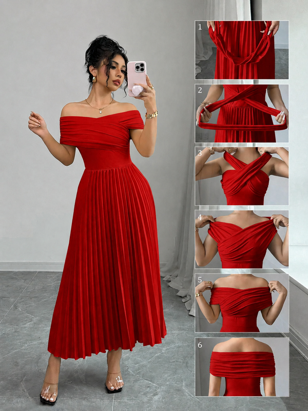 THE SCARLET INFINITE DRAPE PLEATED DRESS