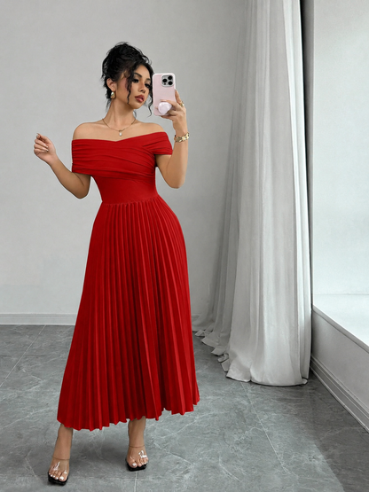 THE SCARLET INFINITE DRAPE PLEATED DRESS