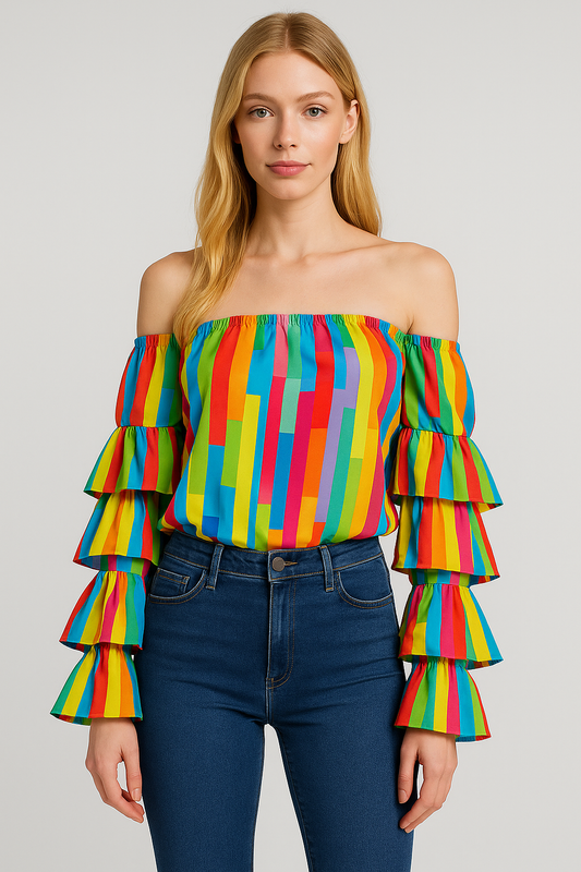 Off-Shoulder Top with Layered Sleeves
