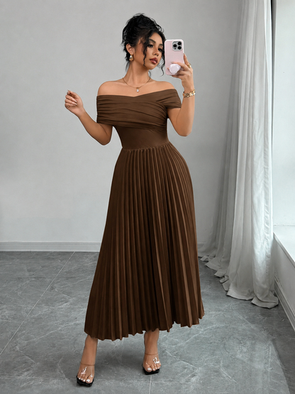 THE CHOCOLATE INFINITE DRAPE PLEATED DRESS