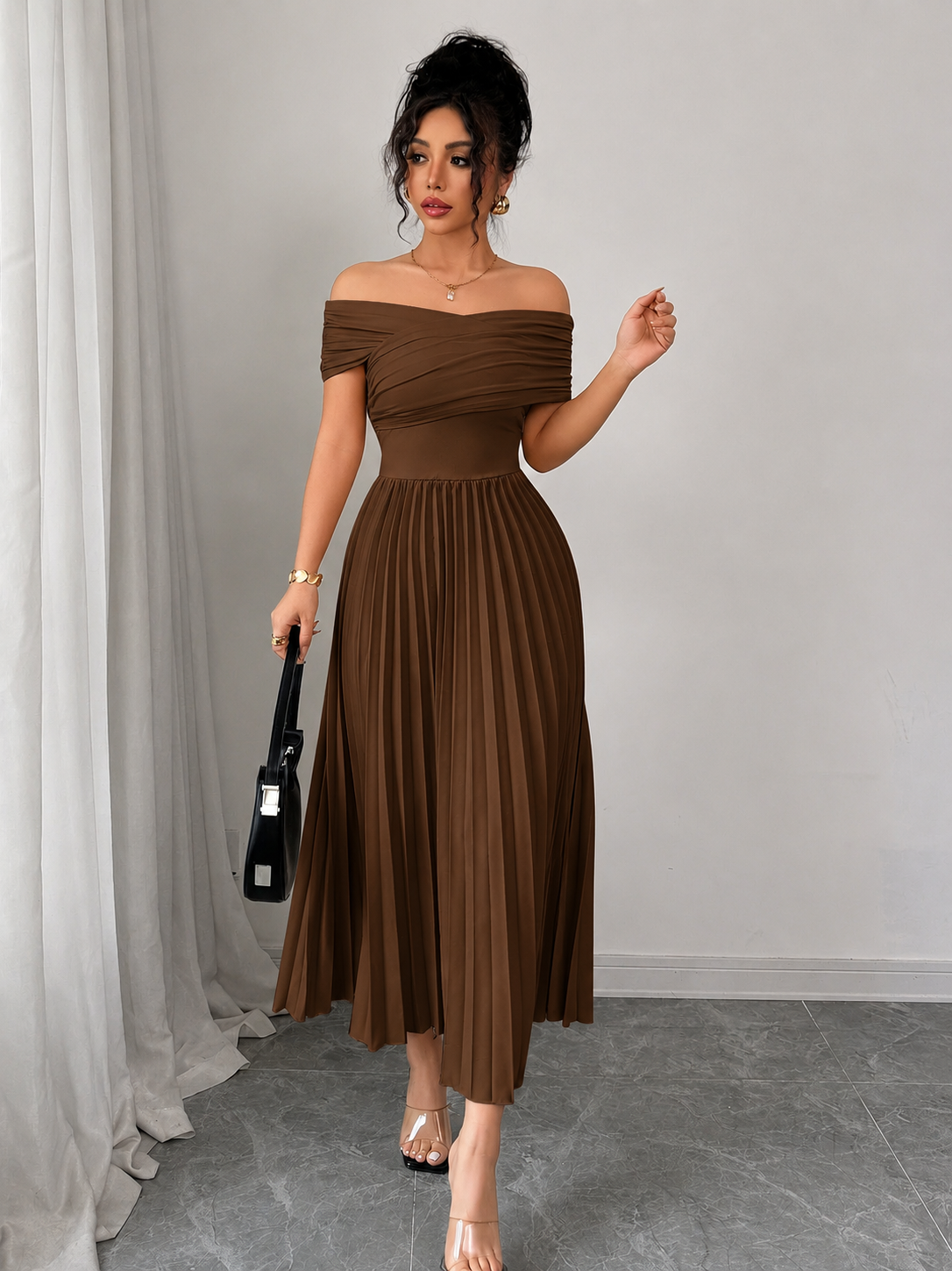 THE CHOCOLATE INFINITE DRAPE PLEATED DRESS