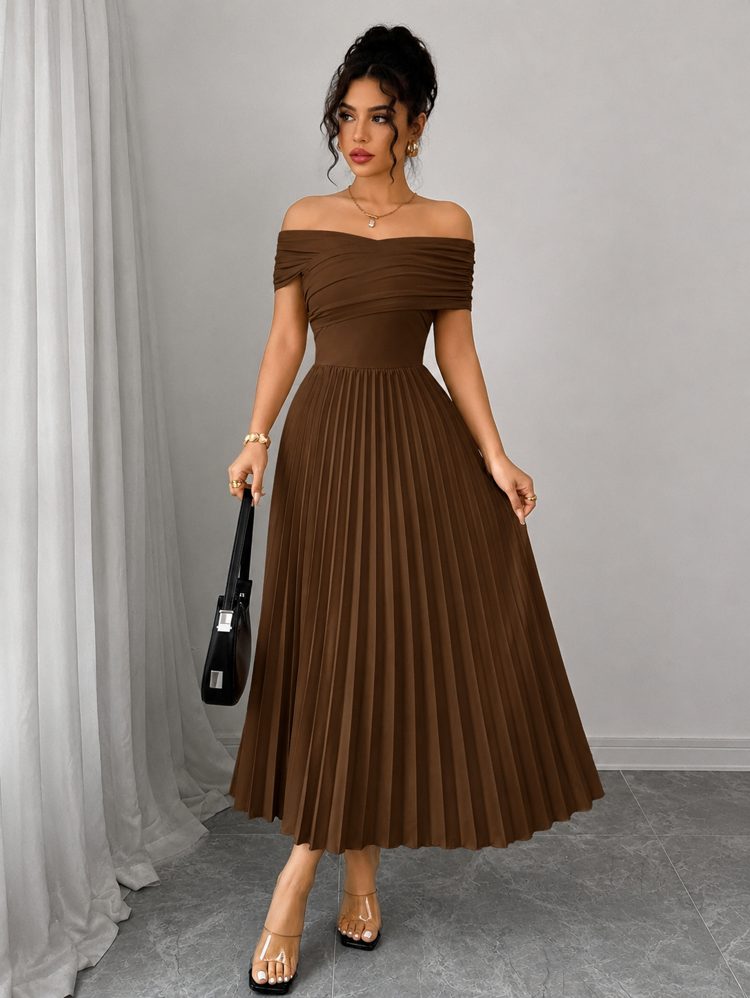 THE CHOCOLATE INFINITE DRAPE PLEATED DRESS
