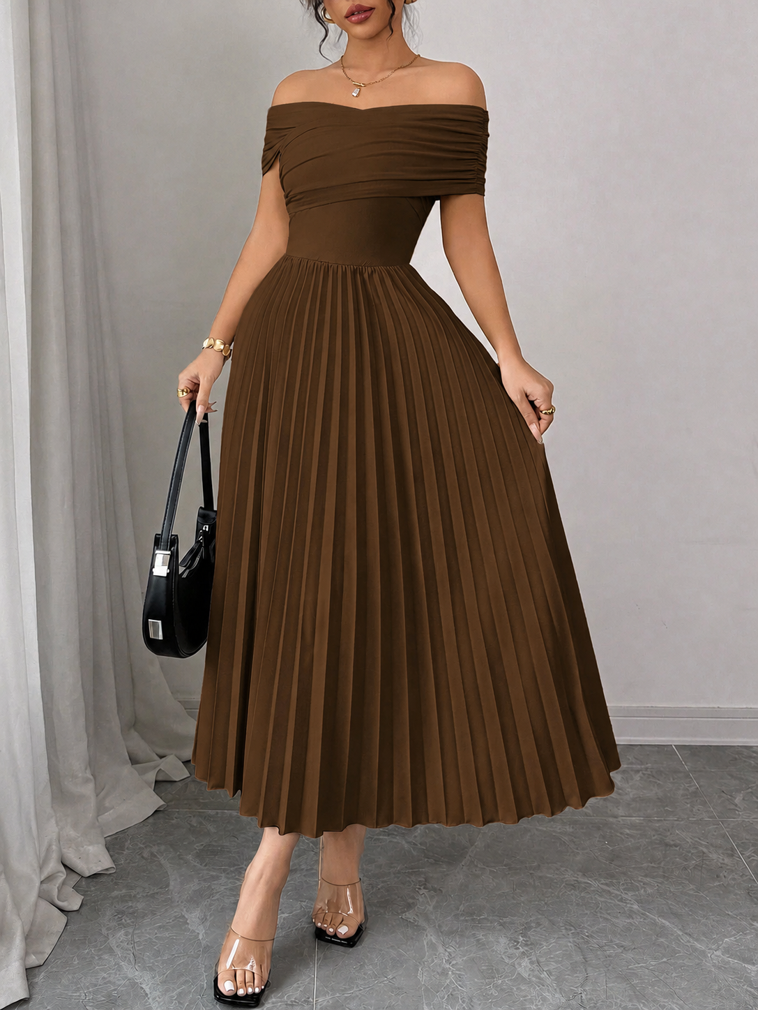 THE CHOCOLATE INFINITE DRAPE PLEATED DRESS