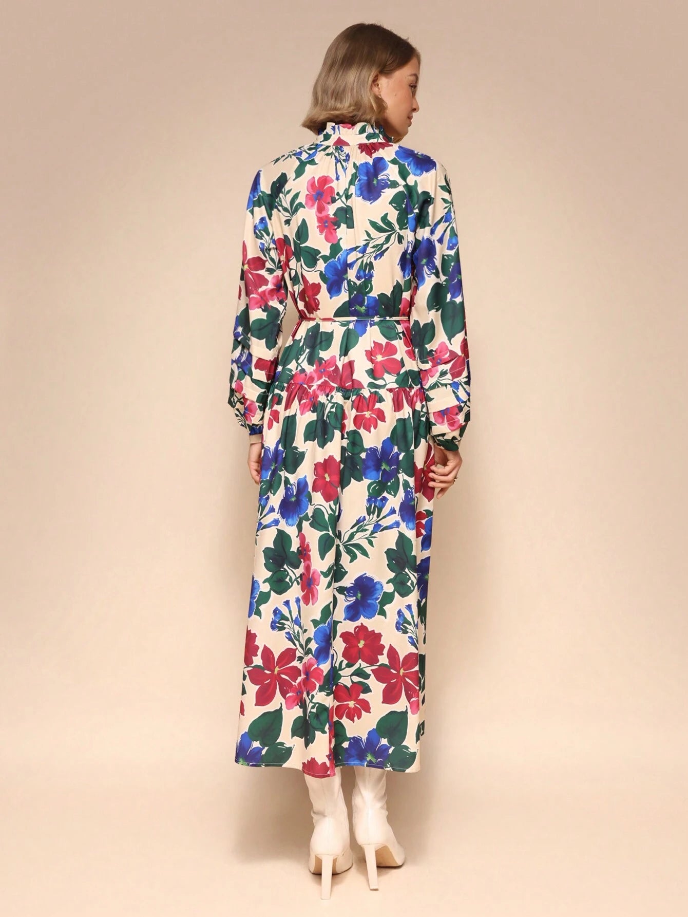 SHEIN Chiquease Floral Tie-Waist Midi Dress