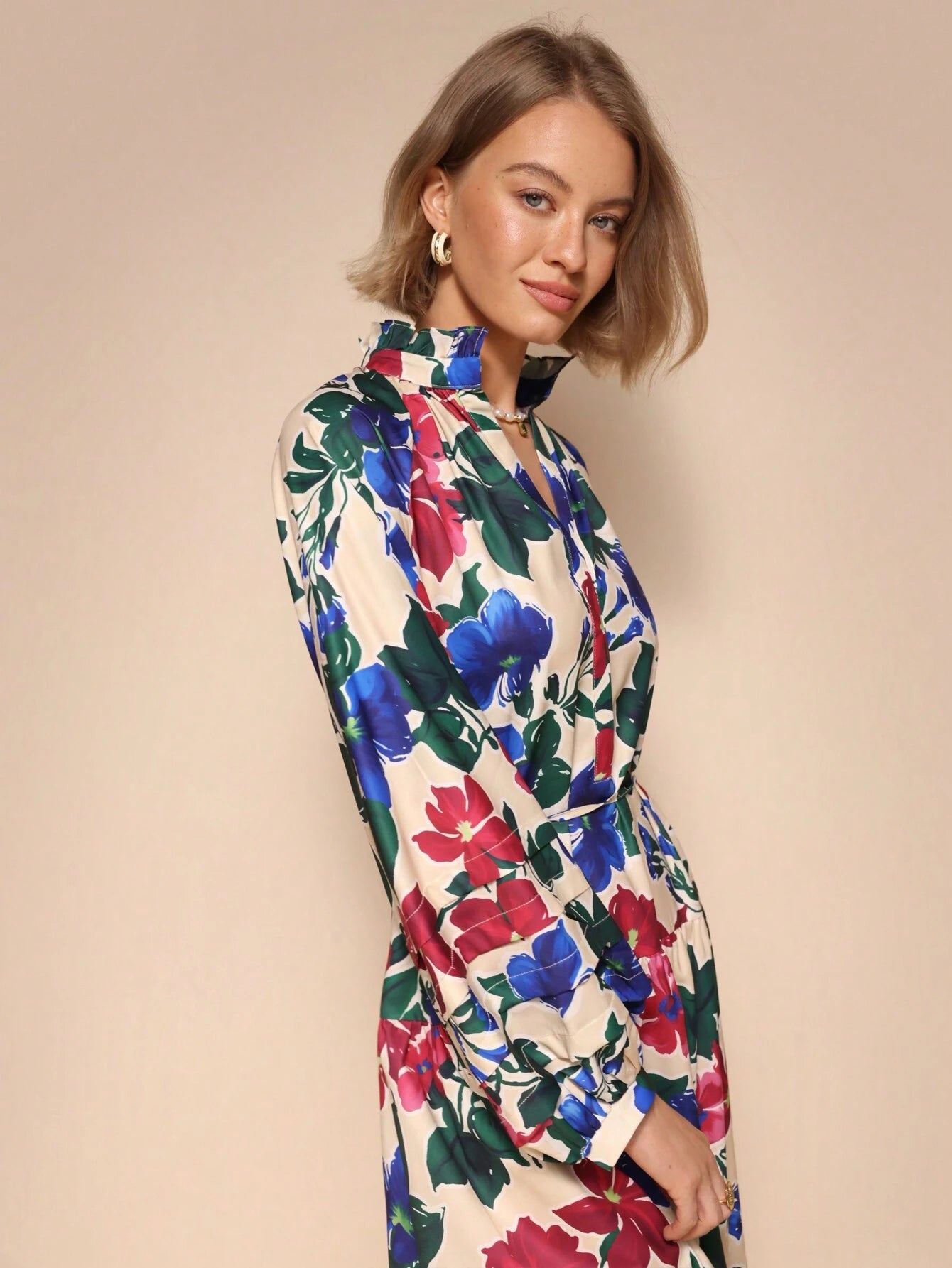 SHEIN Chiquease Floral Tie-Waist Midi Dress
