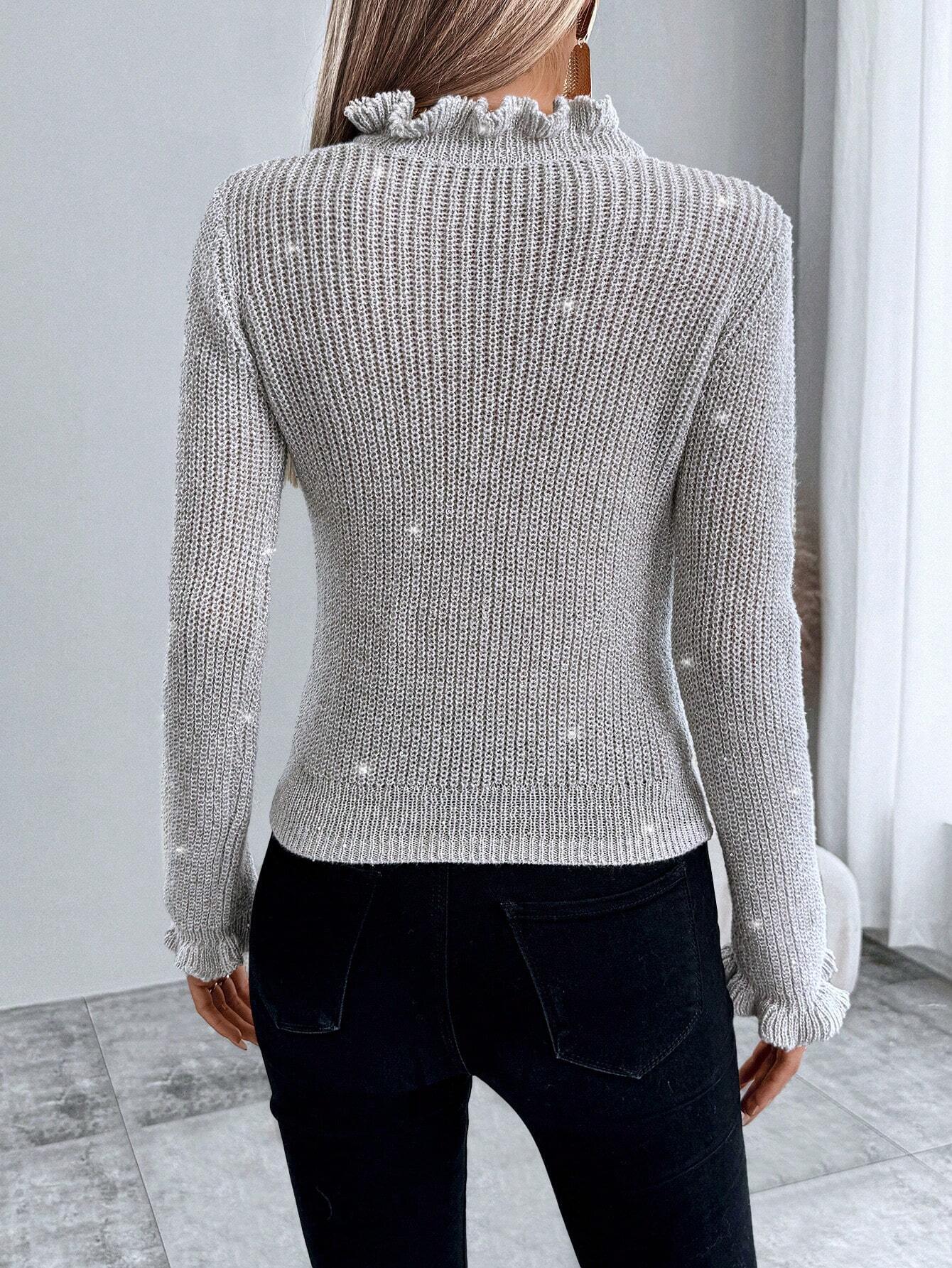 SHEIN Chiquease Sequin-Trim Knit Sweater
