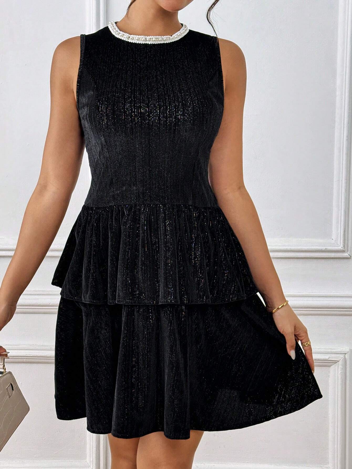 SHEIN - Chiquease Luminous Shimmer High-Neck Bodycon Dress