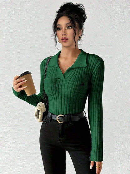 Chiquease Women Solid Color Elegant Fitted Long Sleeve Pullover