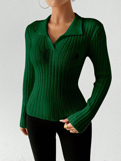 Chiquease Women Solid Color Elegant Fitted Long Sleeve Pullover