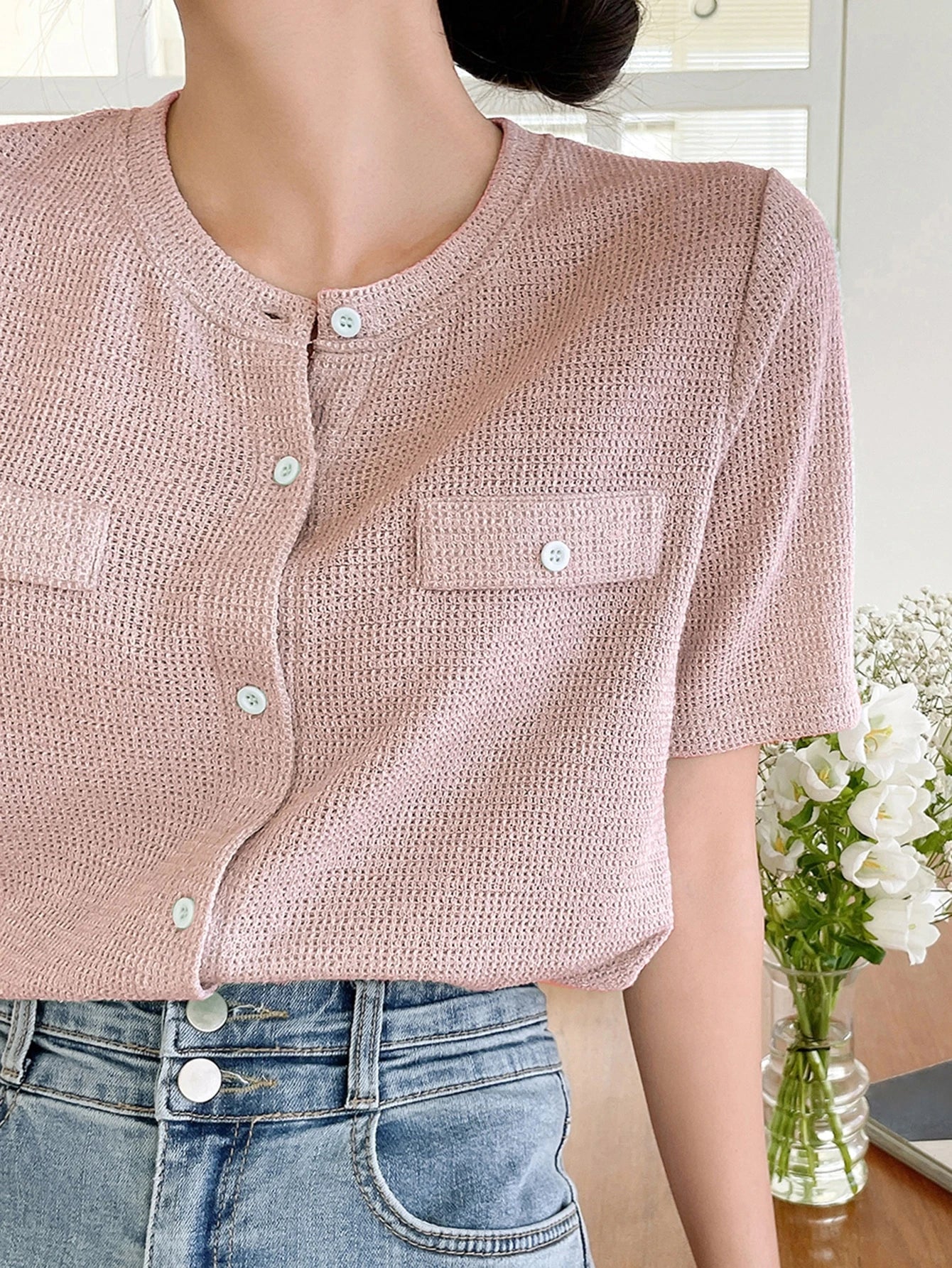 SHEIN DAZY Button Front Flap Detail Tee